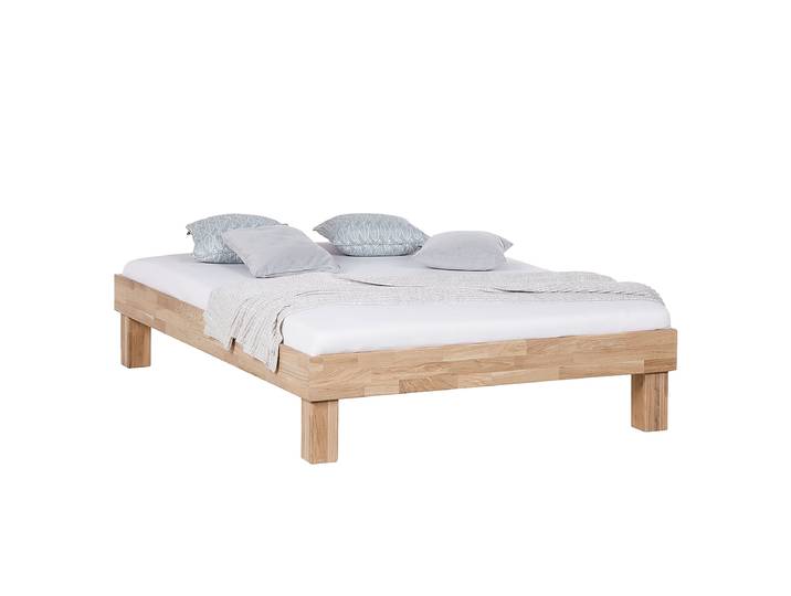 Massivholzbett AresWOOD 120 x 200cm Massivholz Eiche, geölt Beige/Eiche Weißöl ohne Kopfteil Eiche