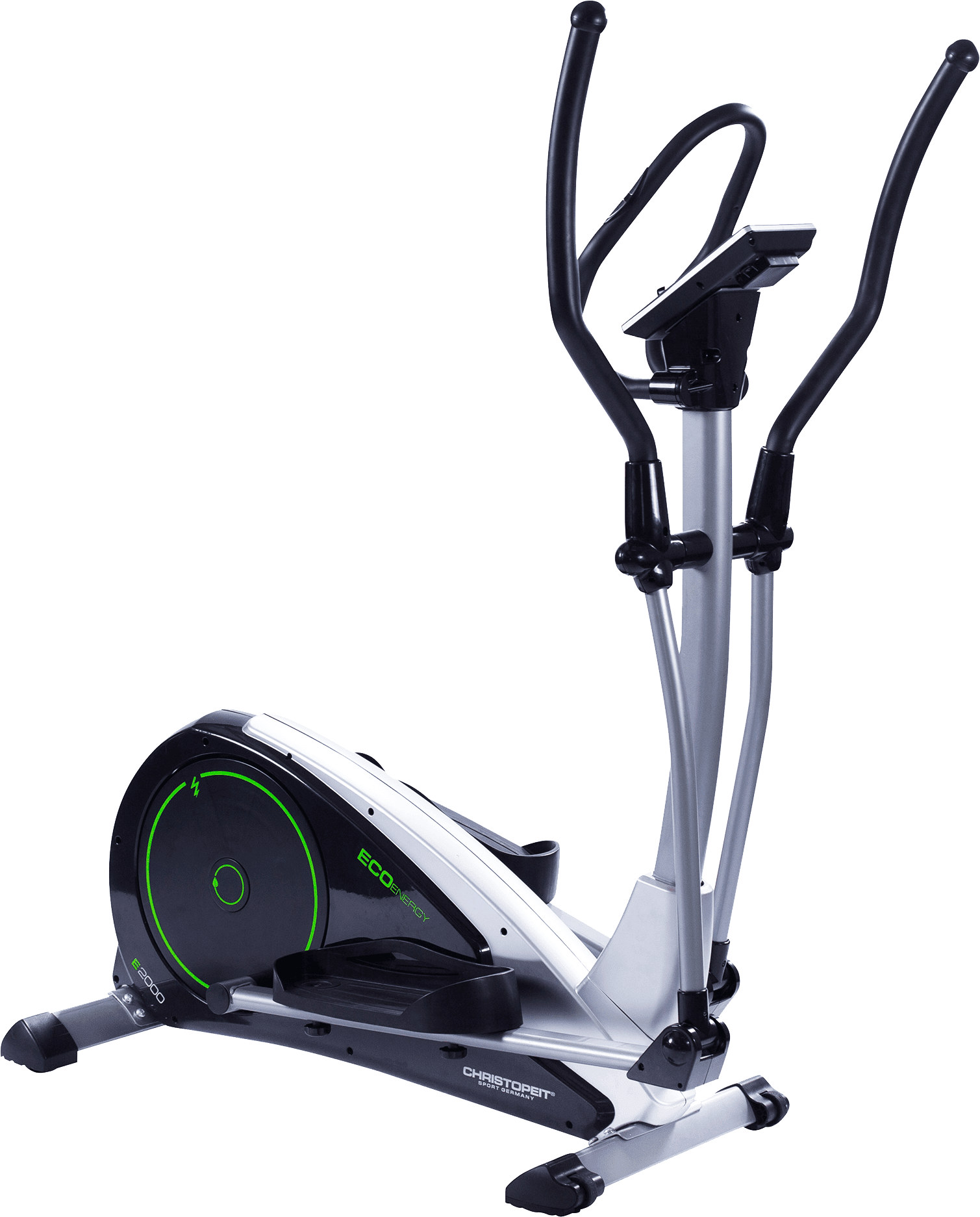 Crosstrainer-Ergometer CHRISTOPEIT SPORT "Eco 2000", grün (silberfarben, schwarz, grün), CrosstrainerB:66cm H:161cm L:120cm, Crosstrainer-Ergometer, 150 kg max. Benutzergewicht, 24 Widerstandsstufen, B:66cm H:161cm L:120cm