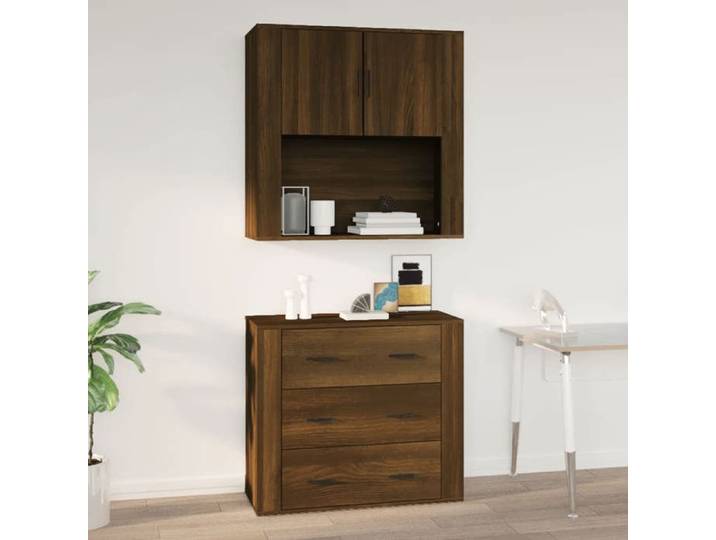 SALE 2025 Vitrine suspendue cuisine - Armoire murale - Chêne marron - 80x33x80 cm - bois d'ingénierie 22 Kg 8752