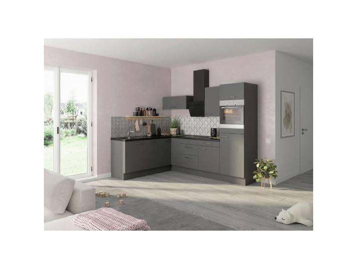 Optifit Eckküche, Grau, 3 Schublade(n) Schubladen, L-Form, nur wie online abgebildet bestellbar, 270x200 cm, DIN EN ISO 9001, Made in Germany, DIN EN ISO 14001, DIN EN ISO 50001, Zusatzausstattung erhältlich, höhenverstellbare Füße, Küchen, Eckküchen, Eckküchen ohne Geräte