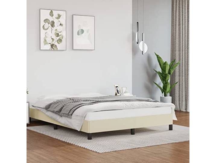 WDGJJFECNMUEHI Kunstleder Schlafzimmer mit Stützbeinen 140 x 200 cm Creme Bettgestell Creme 140x200 cm Kunstleder mit Kopfteil und Lattenrost Stabiler Bettrahmen Wohnzimmer Schlafzimmer Moebel