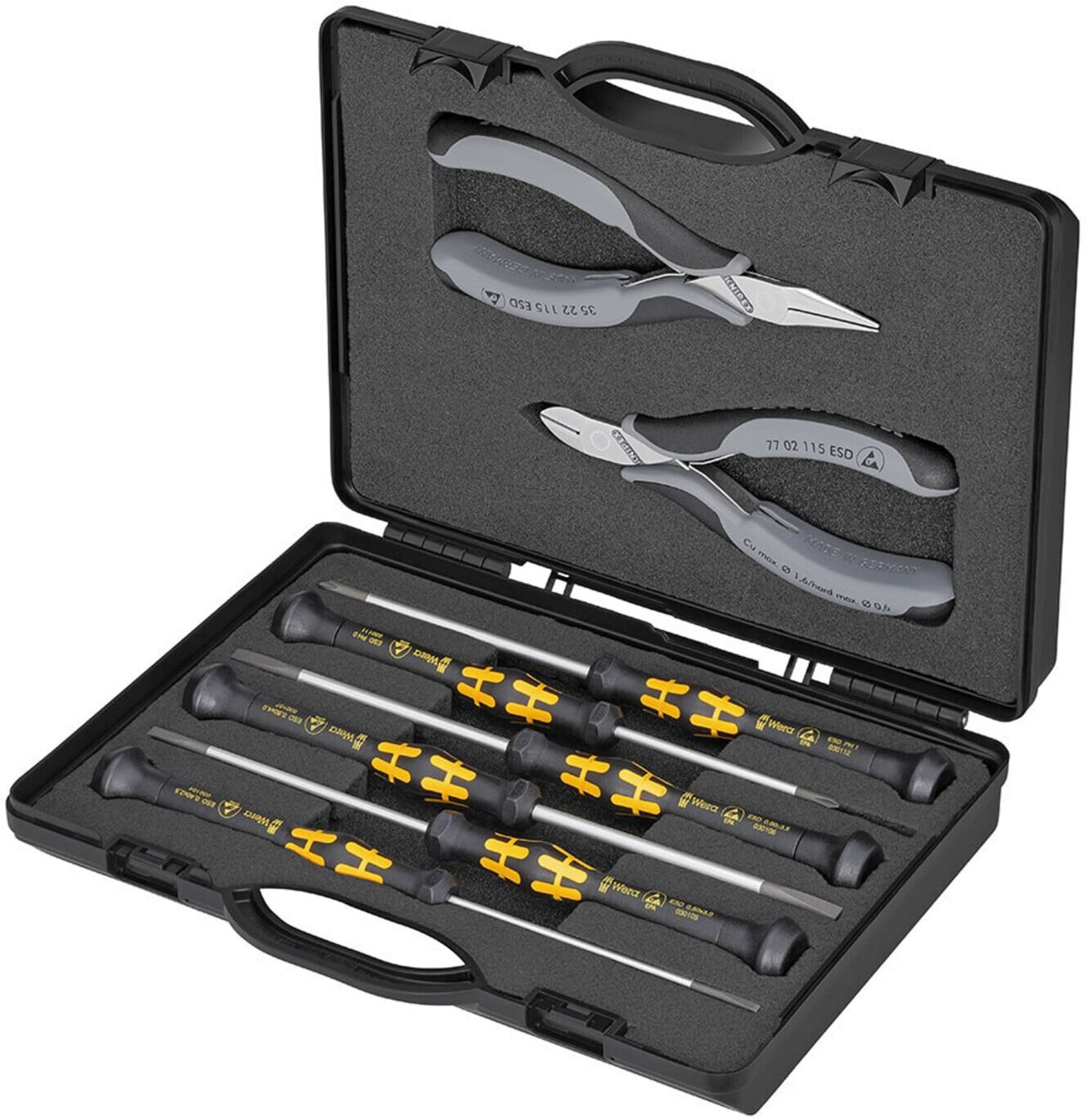 KNIPEX 00 20 18 ESD Elektronikzangen-Set mit Werkzeugen für Arbeiten an elektronischen Bauteilen 5-teilig 200 mm)
