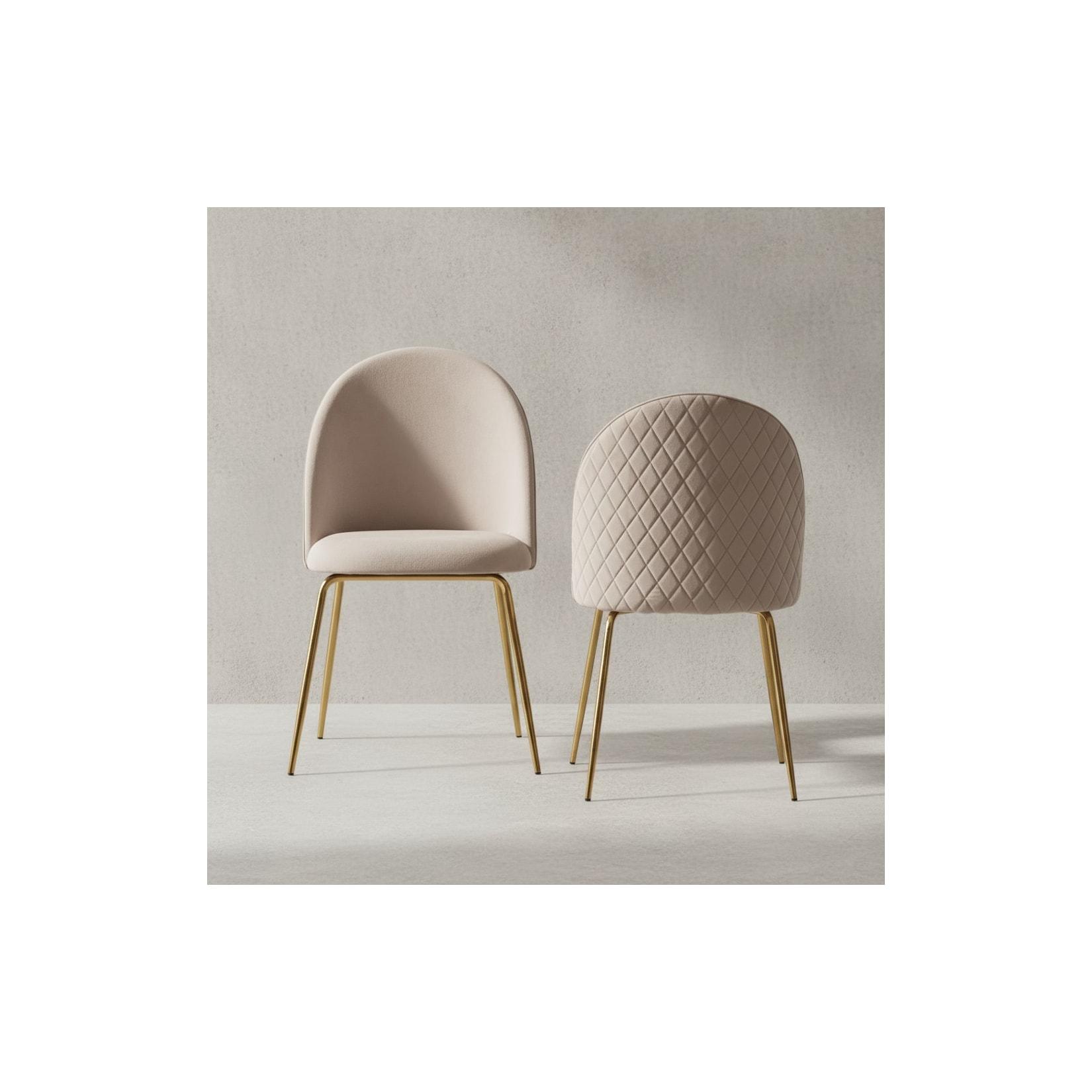 KADIMA DESIGN Skandinavischer Esszimmerstuhl 2er Set POLLY: Diamantrückenmuster, Samtbezug, lackiertes Eisengestell, 53x86x50 cm, Beige.