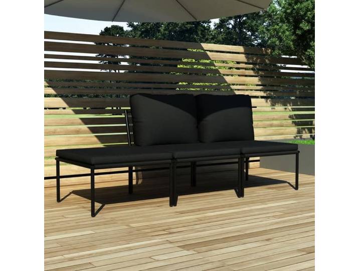 (Noir)Salon de jardin 3 pcs - Salon De Jardin Extérieur - avec coussins Noir PVC 508442