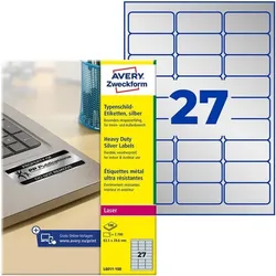 Avery Zweckform L6011-100 silberne Typenschild-Etiketten 63,5 x 29,6 mm 2700 Stück silber