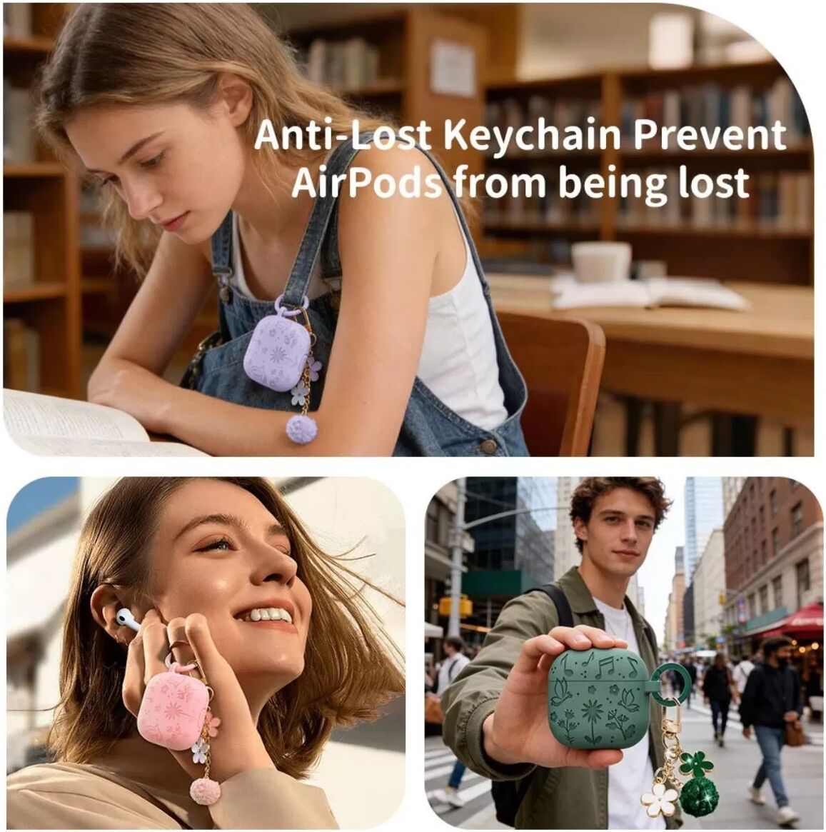 INF 3D-geprägte Schmetterling-Blumen Silikon-Schutzhülle, kompatibel mit AirPods 4 – hautfreundlich, staubdicht, waschbar Grün