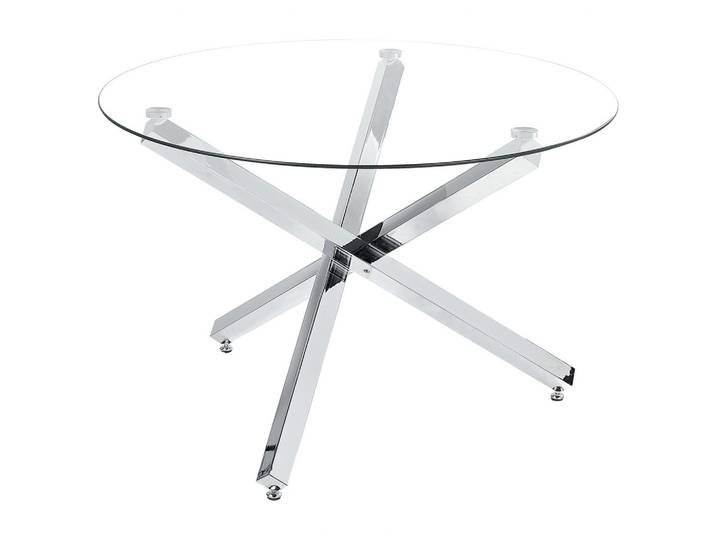 ESSTISCH mit runder Glasplatte Silber 110 cm Butler