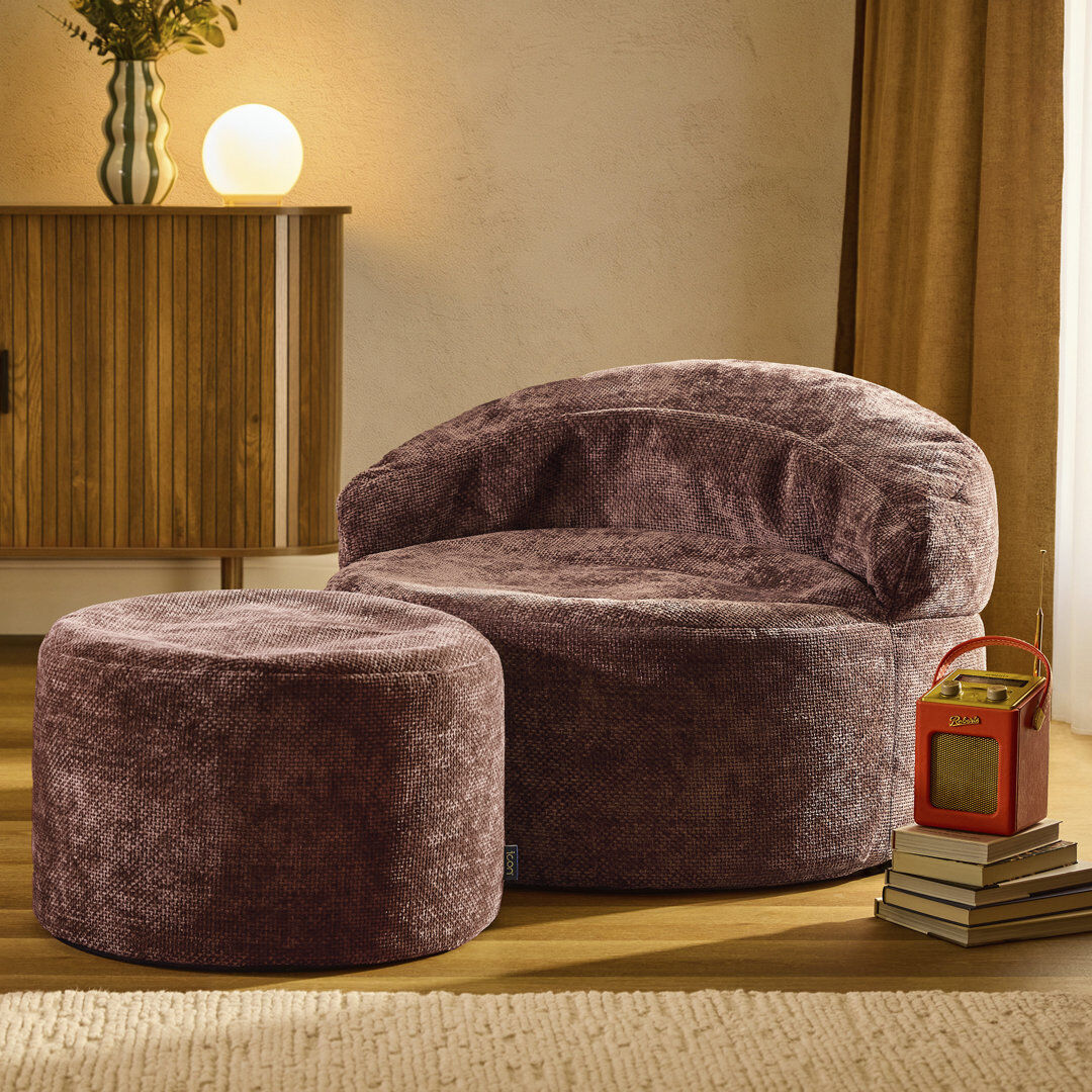 Isabelle & Max icon Orb Chenille Accent Chair and Milano Round Footstool, Gold Purple
