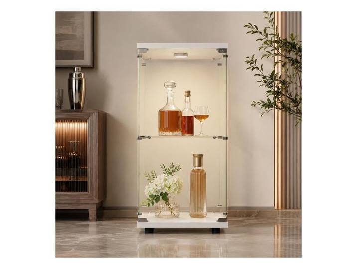 Mokylor-Vitrine en Verre avec LED et Serrure Armoire Vitrée 40 3 x 36 5 x 86 2 cm Meuble Vitrine 2 Niveaux pour Salon Bureau