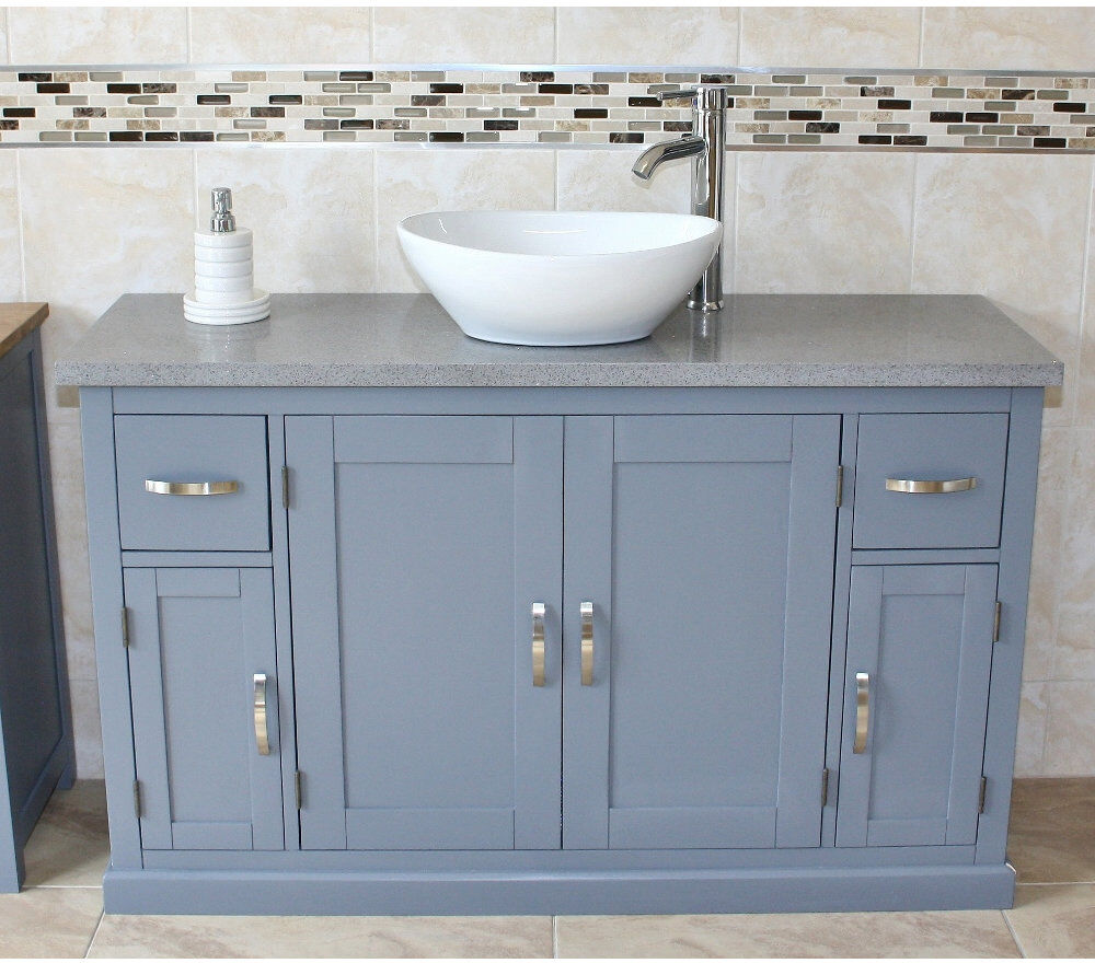 August Grove Bora 1230 mm Freestanding Single Vanity with Vessel Ceramic Basin Grey 1,230mm W