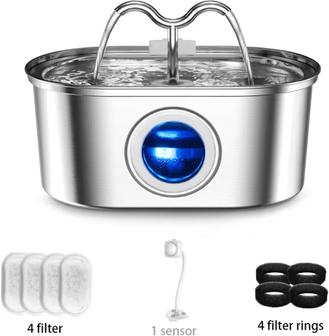 Inspire Curations GlowFlow 3.2L Stainless Steel Cat Water Fountain filter Sensor Kit