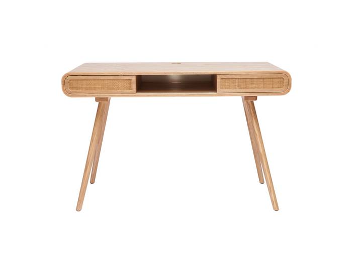 Bureau avec rangement vintage en bois clair et cannage L120 cm OLYMPE
