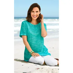 Baumwoll-Bluse in smaragd in Größe 36 von DW-Shop, Smaragd, 36