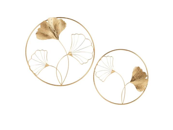 Wanddekorationen: Blumen und Kreise aus goldfarbenem Gusseisen (x2)