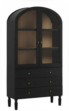 Walker Edison Modern Arched MDF Bookshelf Cabinet with Glass Doors