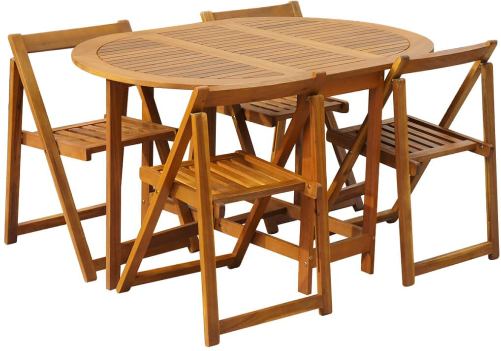 Dakota Fields 4 - Person Acacia Solid Wood Patio Dining Set Oval Table 4