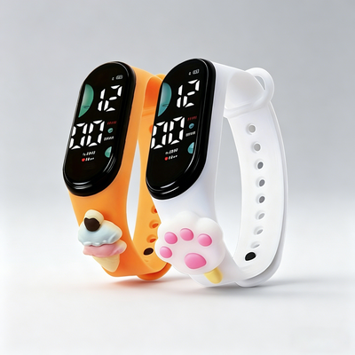 Fusion Finds Cute Cartoon Digital Watch For Girls Waterproof LED Silicone Bracelet Wrist Watch brown