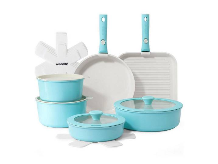 LuxusKollektion Topf-Set Kochgeschirrset Keramik 17tlg. Turquoise abnehmb. Griff
