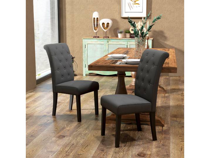 HOMCOM 2 Chaises Salle Manger Lin Bois Gris Foncé