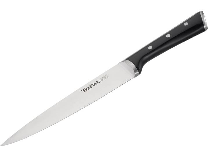 Fleischmesser TEFAL Ice Force 20 cm , schwarz (edelstahlfarben, schwarz), Klingenlänge 20cm, Edelstahl, Kochmesser, Fleischmesser, Eishärtung, Edelstahl Made in Germany, optimale Schärfe