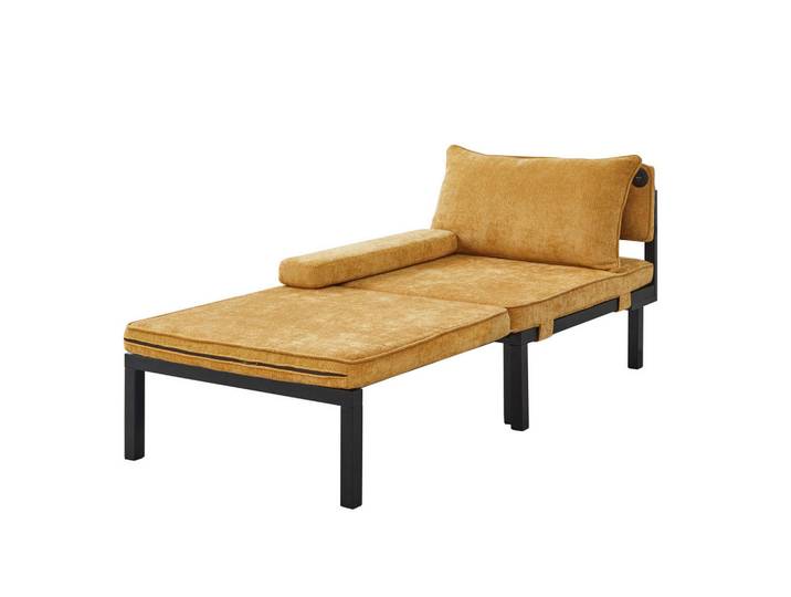 Modfu Schlafsessel aus Samt in Gelb mit USB-Type-C-Anschluss, 82.5x70x176 cm, Wohnzimmer, Sofas & Couches, Schlafsofas, Schlafsessel