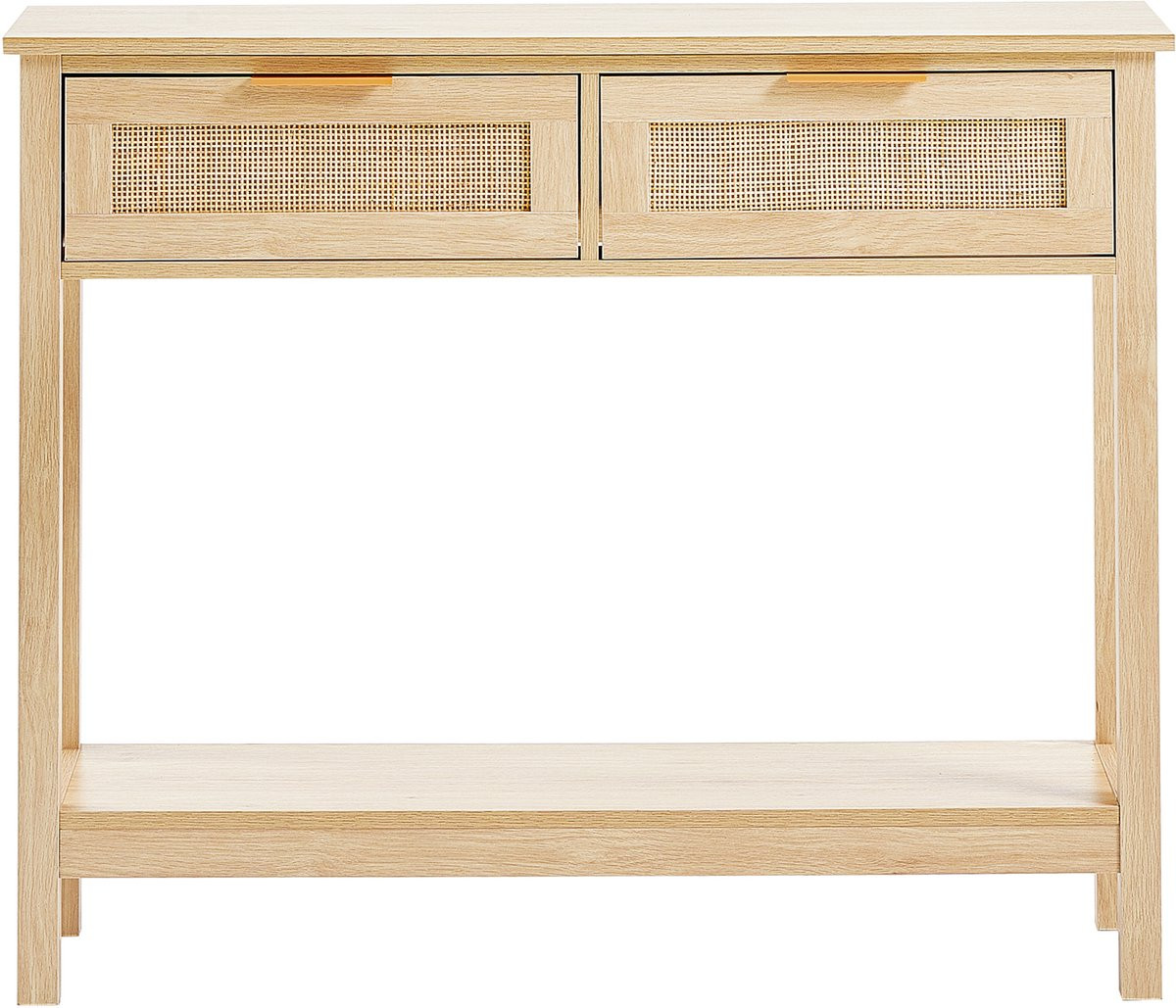 Rotan Consoletafel met 2 Lades en Schuifdeur voor Hal, Woonkamer of Studiekamer