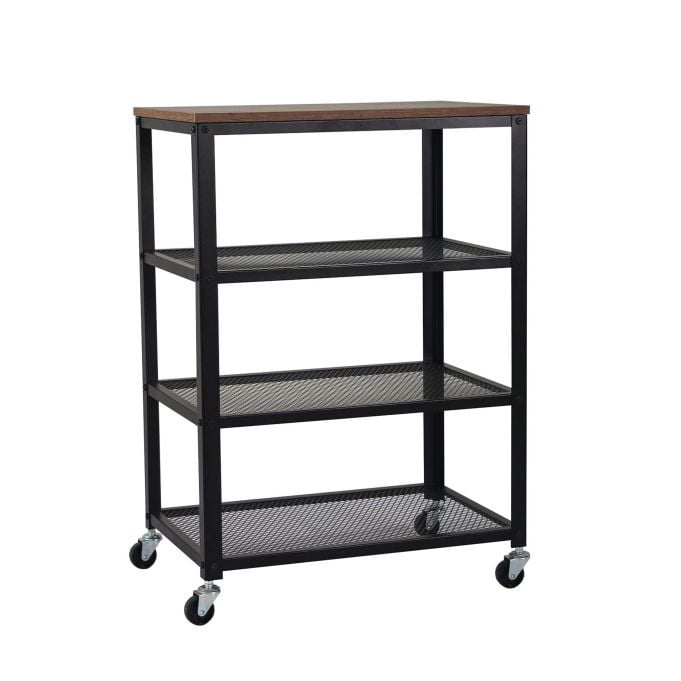 Relaxdays Industriele Rolwagen met 4 Lagen, Zwart/Bruin, B/D/H: 60 x 40 x 85 cm