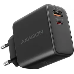 Axagon ACU-PQ45 GaN nab??je??ka do s??t??, 2x port (USB-A + USB-C), PD3.0/PPS/QC4+/SFC 2.0/AFC/Apple (45 W, 2 Ports), USB Ladegerät, Schwarz