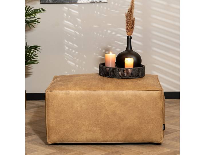 Bronx71 Leder Hocker Memphis rechteckig beige