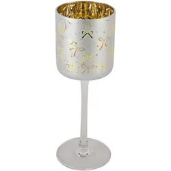 Glaswindlich auf Fuß Schleife H=20cm - weiß|gold