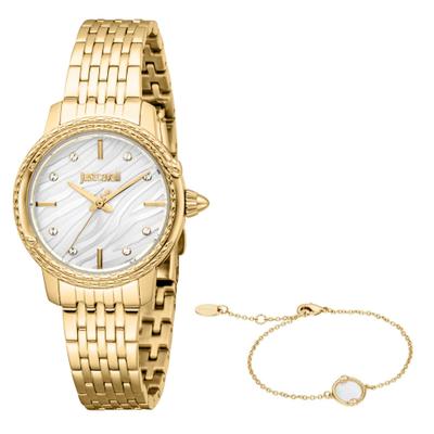 Quarzuhr JUST CAVALLI TIME "Euforia", silber (goldfarben, silberfarben, silberfarben), Armbanduhren, Damen, goldfarben, Quarzuhr, Armbanduhr, Damenuhr, Edelstahlarmband, Ideal auch als Geschenk