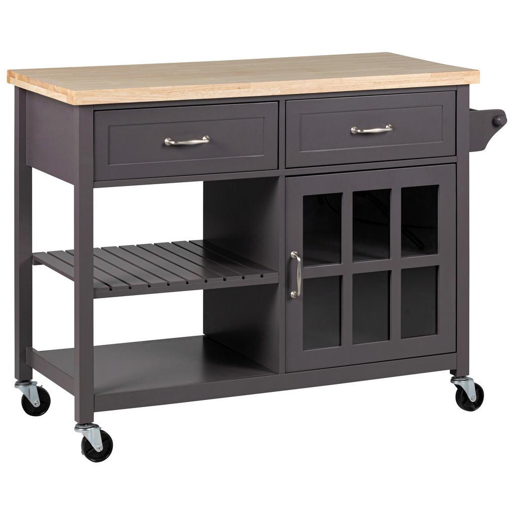 Livetastic Servierwagen , Grau, Naturfarben , Holz, Glas, Holzwerkstoff , Kiefer, Kautschukholz , massiv , 2 Schublade(n) Schubladen , rechteckig , 117x86x48 cm , Esszimmer, Barmöbel, Barwagen