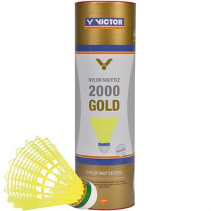 VICTOR Badminton-Bälle Nylon Shuttle 2000 Gold, Spielball, langsam, gelb, 6 Stück