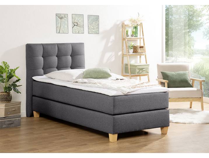 Boxspringbett, Samtstoff, Anthrazit, 104×211 cm, Inkl. Topper, Modern, Home Affaire