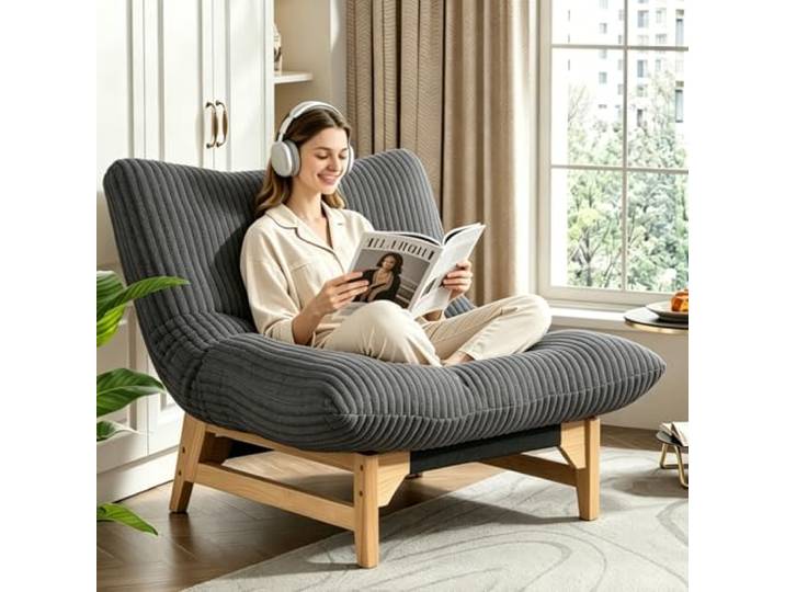 QQJIN Bohnensack-Sessel Mit Gestell Für Erwachsene, Gepolstert Mit Bequemem Cord, Übergroßes Loungesofa Zum Schlafen Für Wohn- Und Schlafzimmer,Grau