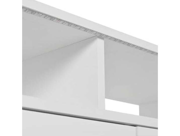 Kommode mit LED, weiß hochglanz 160x35x70cm, E1-Spanplatte, Hochglanz, LED, USB, 2 Türen mit Rückprall, 4 Schubladen, 1 Glasfach