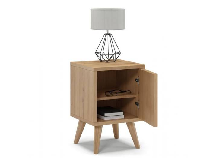 Table de chevet scandinave Oslo 30x30x45 cm porte réversible gauche/droite finition chêne meuble compact