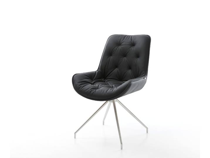 Esszimmerstuhl Taimi-Flex Echt-Leder Schwarz Kreuzgestell konisch Edelstahl, Esszimmerstühle