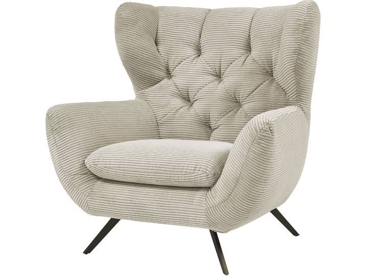 Sessel 3C CANDY Beatrice Ohrensessel mit Knopfheftung im Rücken , beige (natur), B:100cm H:106cm T:95cm, Samt-Optik (100% Polyester), Sessel, Sessel, bequemer Retro Solitärsessel auch in Cord und Fellimitat