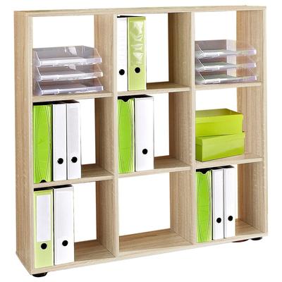 Raumteilerregal FMD "Mega 5", braun (eichefarben), B:104,5cm H:108,5cm T:33cm, Holzwerkstoff, Regale, Raumteilerregal mit zahlreichen offenen Fächern
