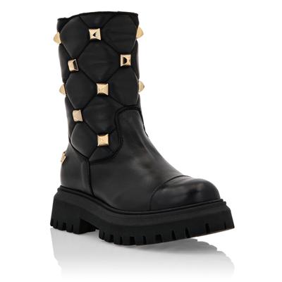 Schnürstiefelette PHILIPP PLEIN "Mit Nietenverzierungen", Jungen, Gr. 25, Normalschaft, 02, schwarz, Schuhe Schnürstiefelette
