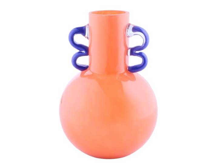 BUTLERS Tischvase ø15 x H21 cm Glas - SING - Farbe Orange - Blumenvase für Schnittblumen & Zweige - Dekovase für Sideboard & Fensterbank