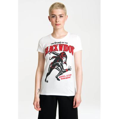 T-Shirt LOGOSHIRT "Black Widow", Damen, Gr. M, weiß (altweiß), 100% Baumwolle, bedruckt, normal, Rundhals, Shirts T-Shirt, mit Superheldinnen-Frontdruck