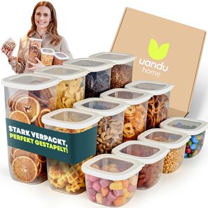 uandu Vorratsdose 12 Mix weiß, aus Kunststoff, 0,55 - 1,75 Liter, transparent, luftdicht, Set, 12-teilig