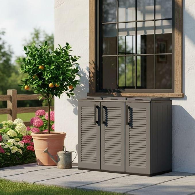 - Aalst Mülleimer, Abfallbehälter, 3-türiger Recyclingbehälter, 100% Italy, gestreifte Oberfläche, 102 x 37 x 84 cm, Grau und Schwarz