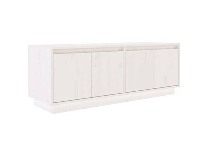 GKHPYURE TV-Schrank weiß 110 x 34 x 40 cm Massivholz Kiefer 4 Türen, 2 Fächer, großer Stauraum, Ausstellungsfläche, rustikaler Stil