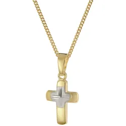 trendor 28385 Kreuz für Kinder Gold 585/14K Bicolor + Vergoldete Silberkette, 38 cm