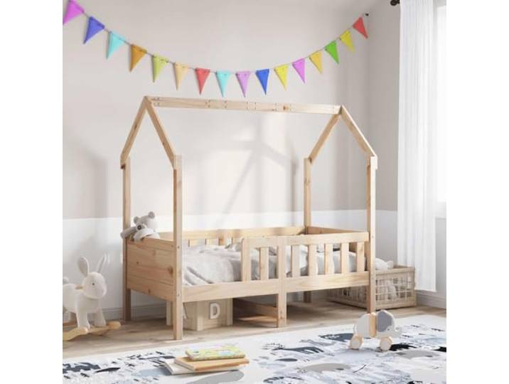 YNGBHFNOP Massives Kiefernholz Hausbett Verspieltes Design Braun 80x160 cm Kinderbett Hausbett 80x160 cm Massivholz Kiefer Kinder Bett mit Rausfallschutz und Dach Design