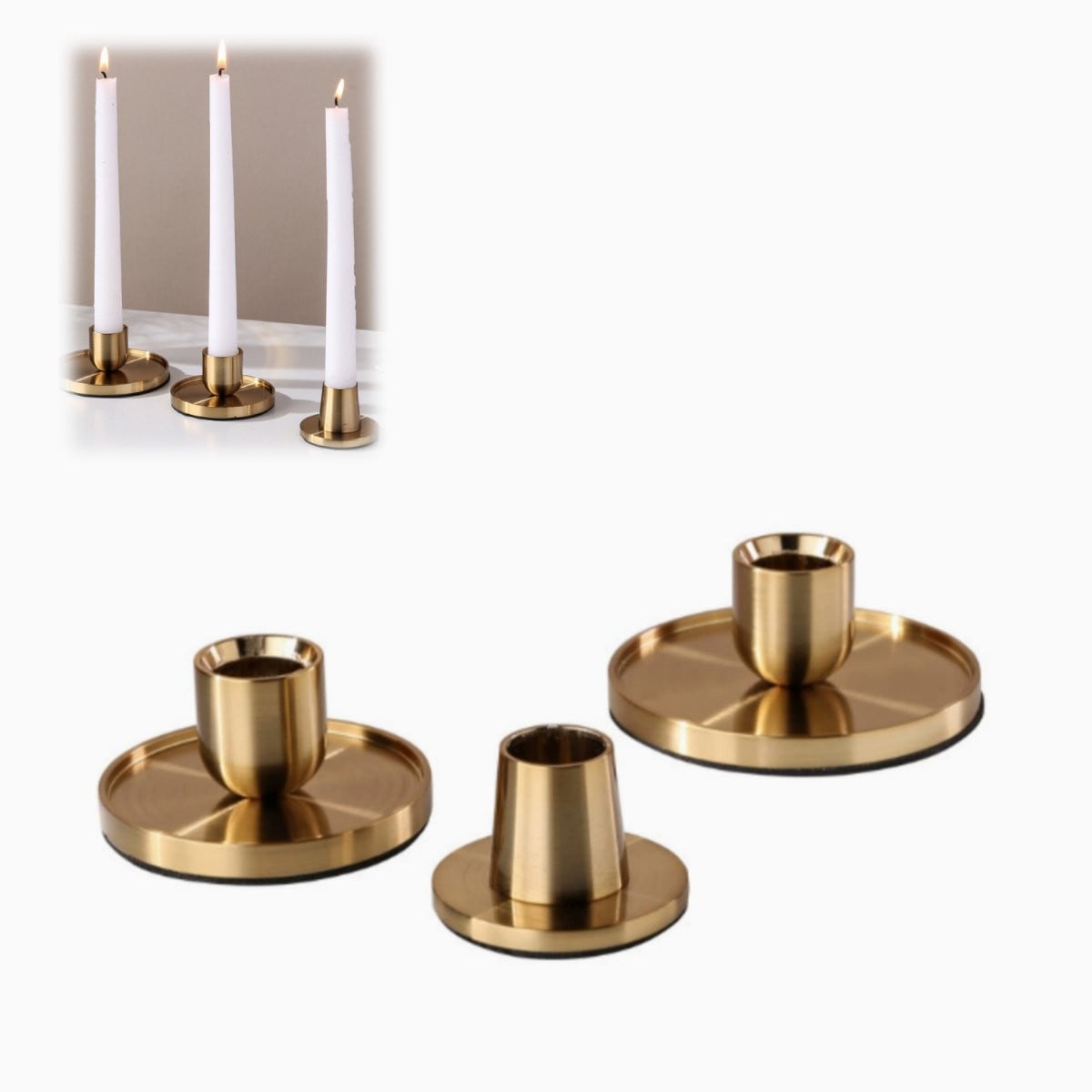 SWGOTA Set van 3 Gouden Metalen Kandelaars in Minimalistische Vintage Stijl