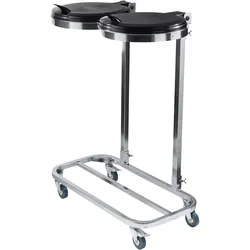 Müllsackständer 120 L doppelt mit Deckel, mit Rollen, Stahl, Stahl, Kunststoff, silber